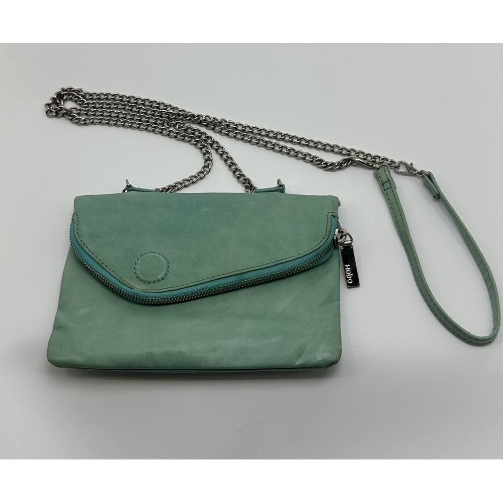 Hobo Bag The Original Daria Leather Crossbody‎ Embossed Aqua Silver Chain Strap